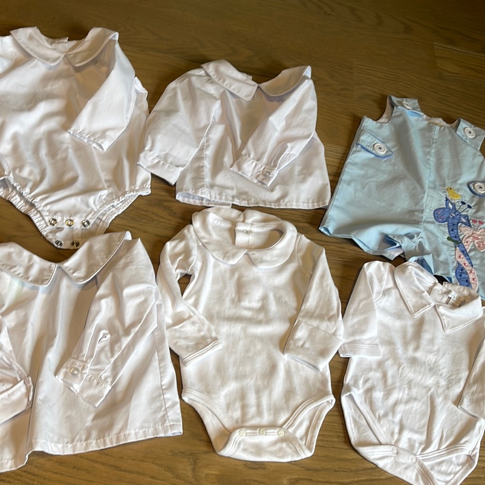 Beaufort Bonnet Jon Jon and mix of Peter Pan shirts and bodysuits. 0-6M and 6M